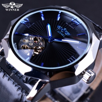 Winner Blue Ocean Geometry Design Transparent Skeleton Dial Men Watch Top Brand Luxury Automatic Fashion Mechanical Watch Clock - intl  