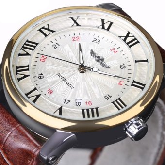 Winner Calendar Automatic Mechanical Business Luxury Men Watch Leather Strap Fashion Sports Brand Wristwatch (Gold&White) - intl  