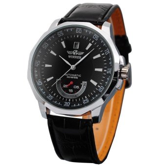 Winner Calendar Design Auto Mechanical Watch Leather Strap Black  