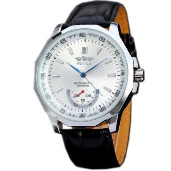 WINNER Casual Leather Strap Automatic Mechanical Mens Sport Watch White Dial WW324  