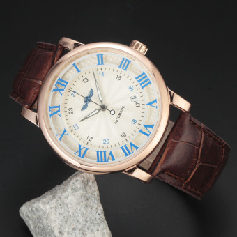 WINNER Dress Automatic Mechanical Men Case Simple Rome Dial Leather Band Clock Male Gift Wristwatch  