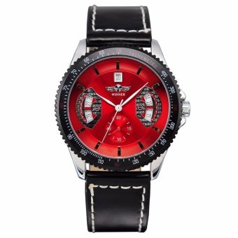 Winner F1 Calendar Design Auto Mechanical Watch Leather Band Red Dial  