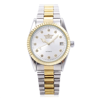 Winner F1205143 Men Auto Mechanical Watch Luminous Pointer Artificial Diamond Dial Date Display Wristwatch (White)  