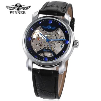 WINNER F1205307 Male Auto Mechanical Watch Luminous Artificial Jewel Scale Leather Strap Wristwatch (Black) - intl  