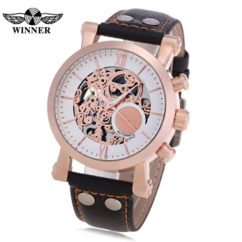 Winner F201663002 Male Auto Mechanical Watch Hollow-out Dial Leather Band Luminous Wristwatch  