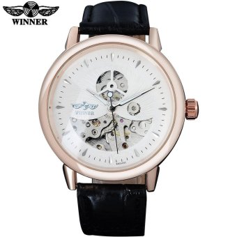 WINNER fashion brand men mechanical watches leather strap casual men's automatic skeleton watches black wristwatches relogio - intl  