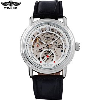 WINNER fashion casual brand men mechanical watches leather strap men's automatic skeleton gold watches male clock reloj hombre - intl  