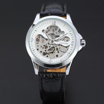 WINNER Leather Strap Skeleton Automatic Mechanical Mens Dress Watch White Dial WW138  