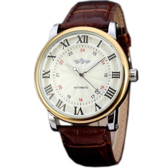 WINNER Luxury Dress Automatic Mechanical Mens Brown Leather Watch White Dial WW250  