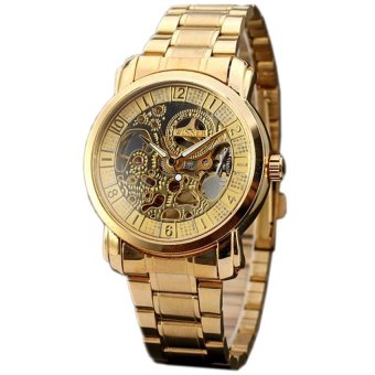 WINNER Luxury Gold Stainless Steel Skeleton Automatic Mechanical Men's Wrist Watch WW295  