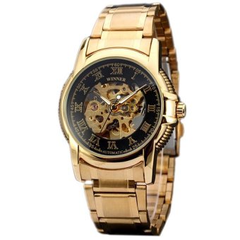 WINNER Luxury Rose Gold Steel Men Skeleton Automatic Mechanical Wrist Watch WW297  