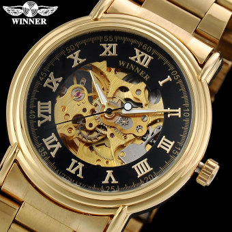 WINNER Men Mechanical Skeleton Dials Wristwatches Stainless Steel Band Reloj Hombre  