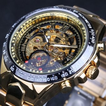 WINNER Men`s Skeleton Dial Steel Strap Self-Wind Mechanical Watch (Black Gold) - intl  