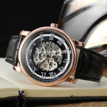 WINNER Rose Gold Color Case Black Dial with Silver Color Numbers Watch - intl  