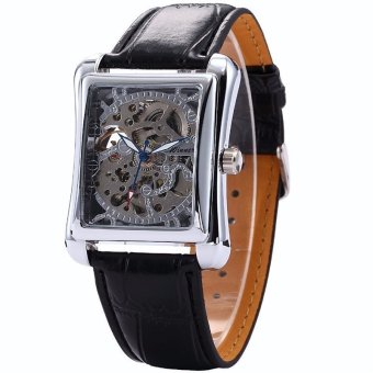 Winner Square Skeleton Design Auto Mechanical Watch Leather Strap Silver  