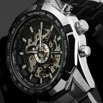 WINNER Stainless Steel Case And Leather Strap Men Male Fashion Business Sport Casual Skeleton Automatic Mechanical Wrist Watch - Gold MZHZR (Color:c3) - intl  