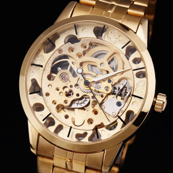WINNER Stainless Steel Case And Strap Men Male Fashion Business Sport Casual Army Military Skeleton Automatic Mechanical Wrist Watch - Gold - intl  