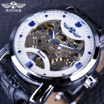 Winner White Blue Dial Men Luxury Brand Automatic Mechanical Skeleton Designer Watches Clock Wristwatch - Intl  