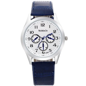 womage-9595 Fashion Triple Dials Leather Quartz Men Watch Wristwatch959507(Blue)  