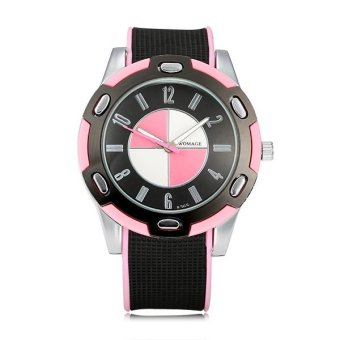 WOMAGE Fashion Men Big Round Dial Silicon Quartz Watch Pink - intl  