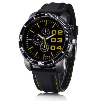 WOMAGE Men Luxury Silicone Strap Business Casual Boys Quartz Big Watches Wristwatch yellow  