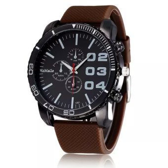WOMAGE Men Quartz Silicone Band Big Large Dial Clock Sport Watch Men Wristwatches relogios brown  