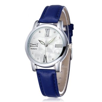 WoMaGe Women Fashion Alloy Case Shell Dial PU Leather Strap Casual Ladies Dress Quartz Watch blue  