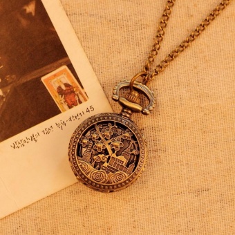 Womdee Vintage Retro Pocket Watch Women Necklace Quartz Alloy Pendant With Long Chain Hollow Flower Building Decoration (bronze)  