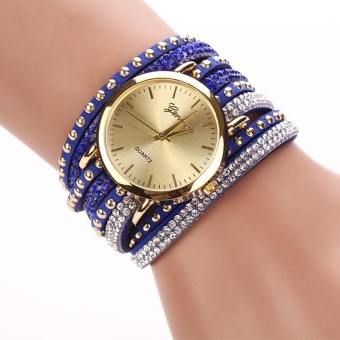 Women Crystal Rivet Bracelet Quartz Braided Winding Wrap Wrist Watch -Blue - intl  