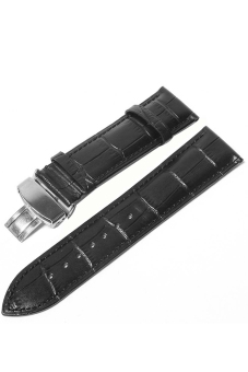 Women Men PU Leather Waterproof Adjustable Replacement Watchband Watch Band Strap Belt with Folding Clasp for 22mm Watch Lug Black - Intl  