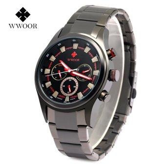 WWOOR 8015 Male Quartz Watch 3ATM Stainless Steel Band Luminous Working Sub-dial Wristwatch (Red) - intl  