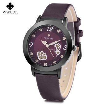 WWOOR 8822 Women Quartz Watch Butterfly Petal Pattern Artificial Diamond Dial Female Wristwatch (Purple) - intl  