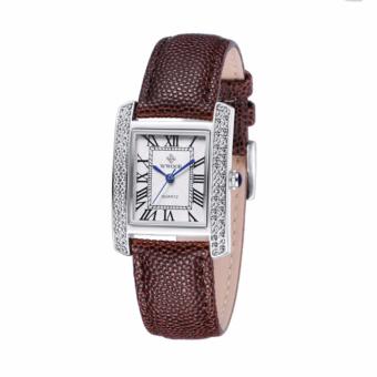 WWOOR Extendable Women Watches Women Genuine Leather Square Luxury Dress Watch Ladies Quartz Watch (Brown Silver) - intl  