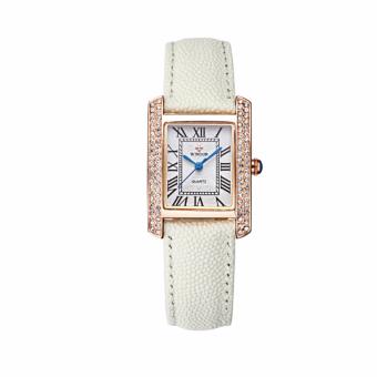 WWOOR Extendable Women Watches Women Genuine Leather Square Luxury Dress Watch Ladies Quartz Watch (White Rose Gold) - intl  