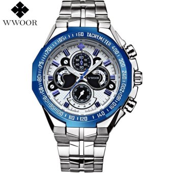 WWOOR Top Brand Luxury Mens Quartz Watch Men Waterproof Casual Sports Watches Male Silver Stainless Steel Wristwatch relogio masculino - intl  