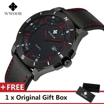 WWOOR Top Luxury Brand Watch Famous Fashion Sports Cool Men Quartz Watches Calendar Waterproof Leather Wristwatch For Male Red - intl  