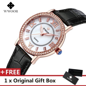 WWOOR Top Luxury Brand Watch Famous Women's Fashion Quartz Bracelet Watches Waterproof Dress Leather Women Wristwatch Gift For Female Black - intl  