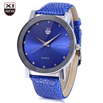 Xinew 1766 Men Quartz Watch Radial Pattern Artificial Diamond Dial Leather Strap Wristwatch (BLUE)  
