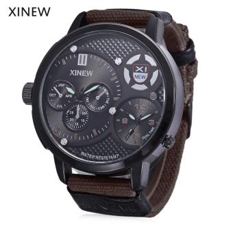 Xinew 5916 Male Dual Quartz Movt Watch Water Resistance Multiple Sub-dials Luminous Pointer Wristwatch (COFFEE)  