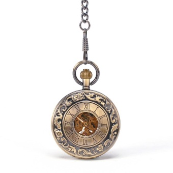 xiteng High Rating Roman Retro Vintage Antique Steampunk Pocket Watch Black Men Women Clock Quartz With Chian Reloj Bolsillo PW412 (Bronze) - intl  