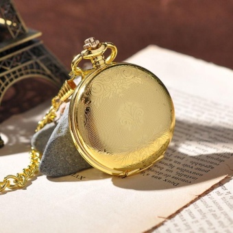 xiteng Roman Gold Mechanical Watch Dual Display Steampunk Pocket Watch 2 Sides Open Case Acrylic Pocket Watch With Chain Petals PW185 (Gold) - intl  