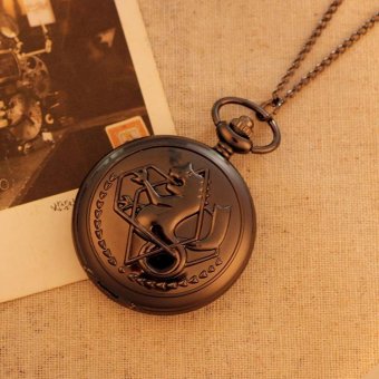 xiuya Roman Number Horse Pattern Necklace Pocket Watch Men Retro Antique Bronze Quartz Alloy Pendant With Long Chain Best Gift (black) - intl  