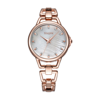 YAQIN Women's Fashion Rhinestone Dial Wristwatches Full Rose Gold Alloy Bracelet Watches 408703 (Gold)  