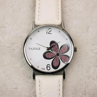 Yazole 338 Casual sport watches for women Ladies Girl Students Fashion Leather strap Waterproof Watch White display Purple flower-White - intl  