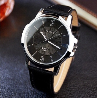 Yazole Black Round Dial Stainless Steel Back Water Resistance Black Strap Leather Watch 332 - intl  