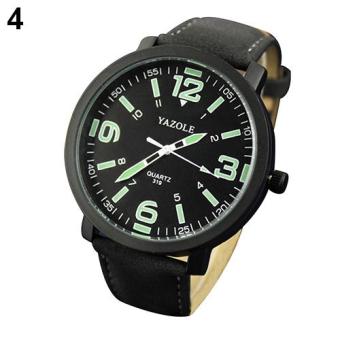 Yazole Fashion Men Women Glow in The Dark Faux Leather Strap Quartz Sport Wrist Watch (Black Band & Black Dial) - intl  