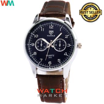 Yazole Jam Tangan Pria 311 Quartz Kulit Analog Fashion Men Leather Wrist Watch - Coklat Hitam  