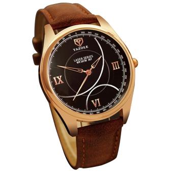 Yazole Men Fashion Roman Numerals Faux Leather Band Casual Analog Quartz Wrist Watch (Brown Band & Black Dial) - intl  