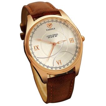 Yazole Men Fashion Roman Numerals Faux Leather Band Casual Analog Quartz Wrist Watch (Brown Band & Silver Dial) - intl  