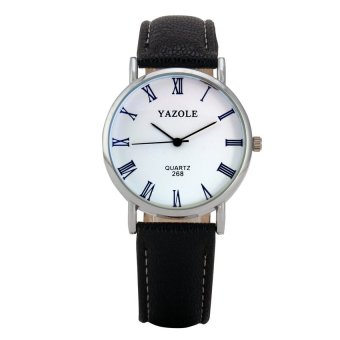 Yazole Men Quartz Bluelans Glass Black Leather Strap Watch(Color:White)  